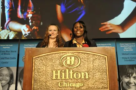 Mercy Home girls speaking at an event at Hilton Chicago, Zaccone Family Foundation