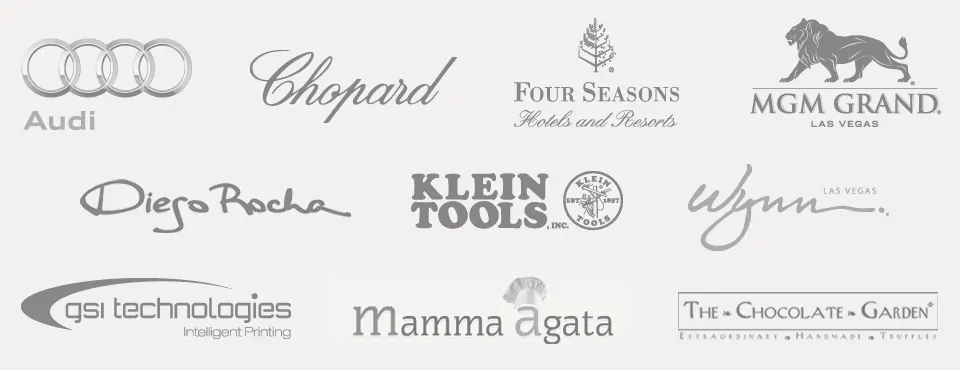 Zaccone Family Foundation supporter logos for Audi, Chopard, Four Seasons Hotels and Resorts, MGM Grand Las Vegas, Diego Rocha, Klein Tools, Wynn Las Vegas, GSI Technologies, Mamma Agata, and The Chocolate Garden